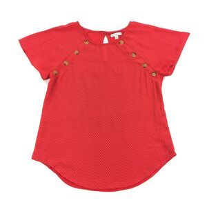 Ophelia Roe Polka Dot Print Blouse Size Medium Womens Red White Flutter Sleeve M